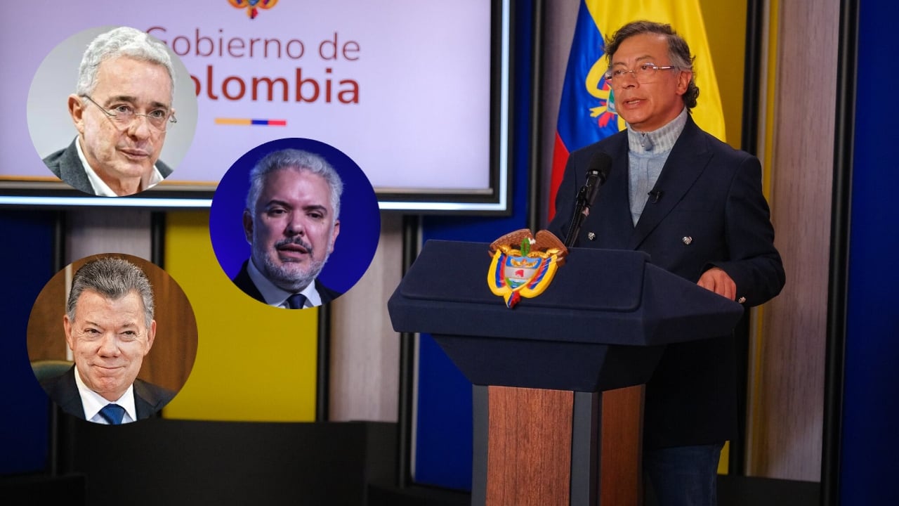 Gustavo Petro, Álvaro Uribe, Juan Manuel Santos e Iván Duque.