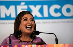 Congresswoman Xochitl Galvez, an opposition presidential hopeful, speaks to the press after registering her name as a candidate in Mexico City, Tuesday, July 4, 2023. Mexico's general election is set for June2, 2024. (AP Photo/Fernando Llano)