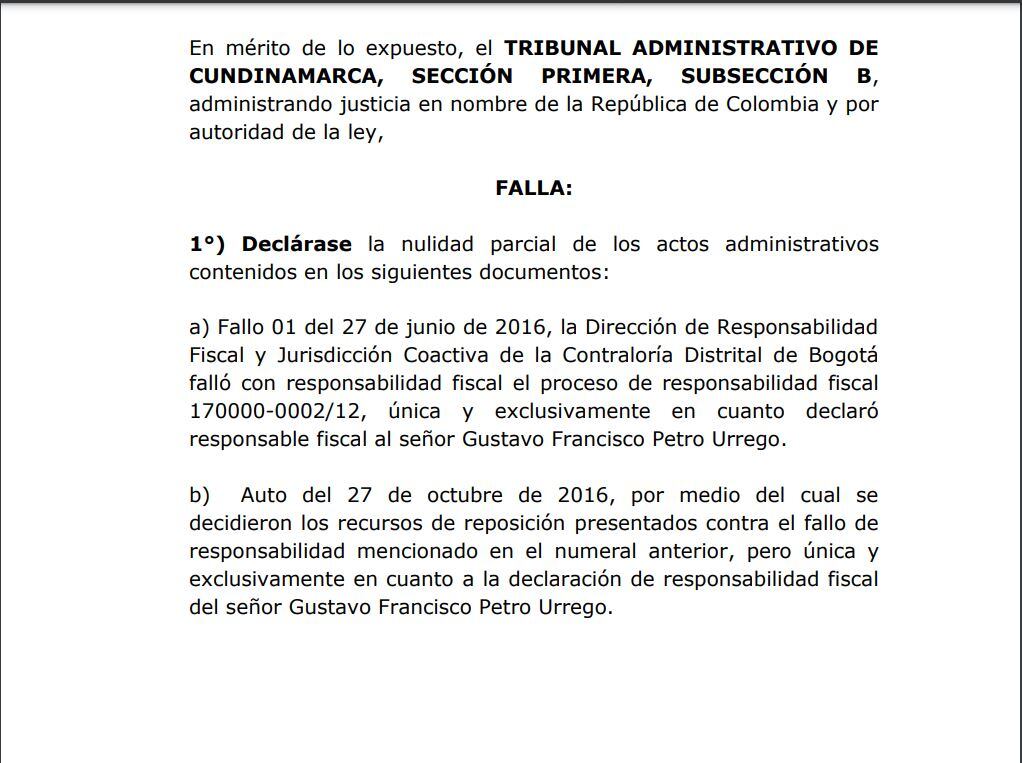 Tribunal Administrativo  tumba fallo contra Petro.