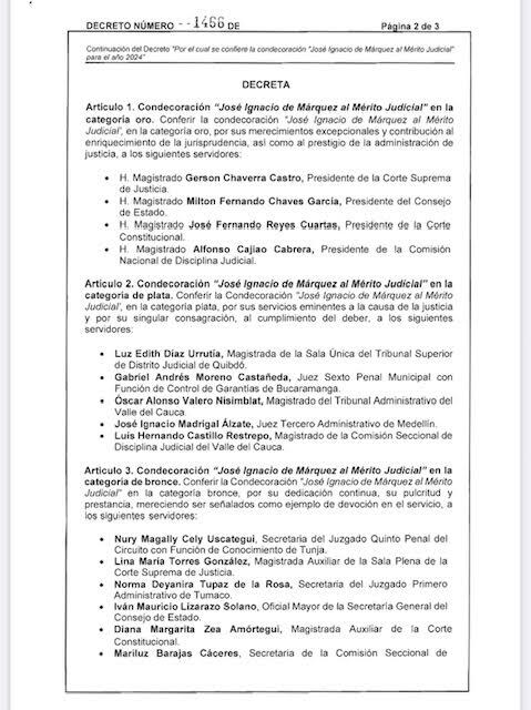 Decreto condecoración Ministerio de Justicia
