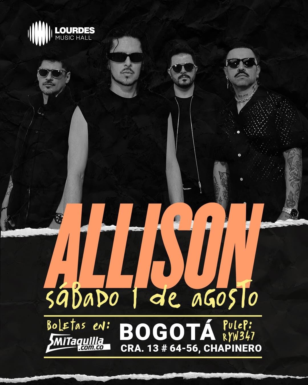 La banda mexicana Allison, referente absoluto del pop-punk latinoamericano de los 2000, confirma su regreso a la capital colombiana con un concierto íntimo, eufórico y personal el sábado 1 de agosto de 2026 en Lourdes Music Hall.