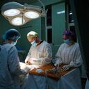 UZHHOROD, UKRAINE - FEBRUARY 4, 2022 - Medics are seen at work in an operating theatre at the Zakarpattia Regional Neurosurgery and Neurology Centre in Uzhhorod, Zakarpattia Region, western Ukraine. (Photo credit should read Serhii Hudak/ Ukrinform/Future Publishing via Getty Images)