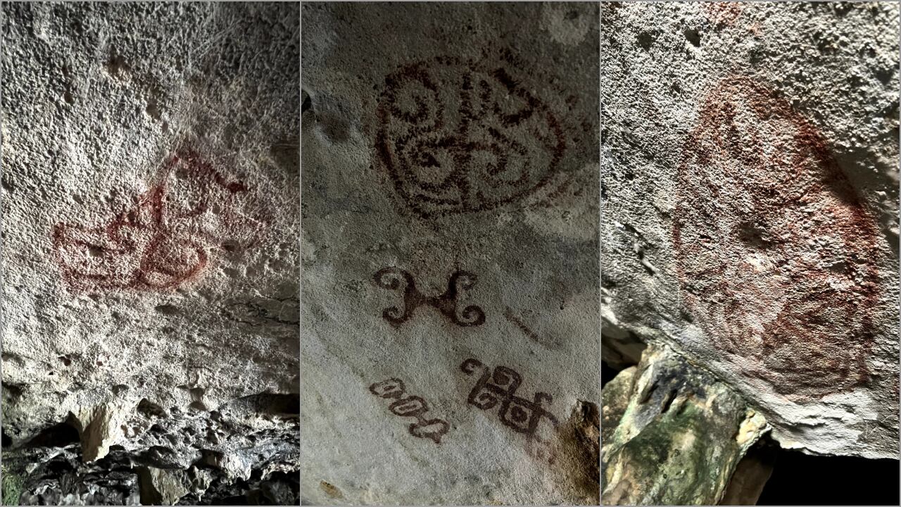 Pictografías en la Fontein Cave.Se presume que fueron realizadas por los arauacos caquetíos, un pueblo indígena que habitaba la isla antes de la llegada de los europeos