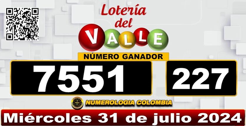 Resultado de la Lotería del Valle, miércoles, 31 de julio del 2024.