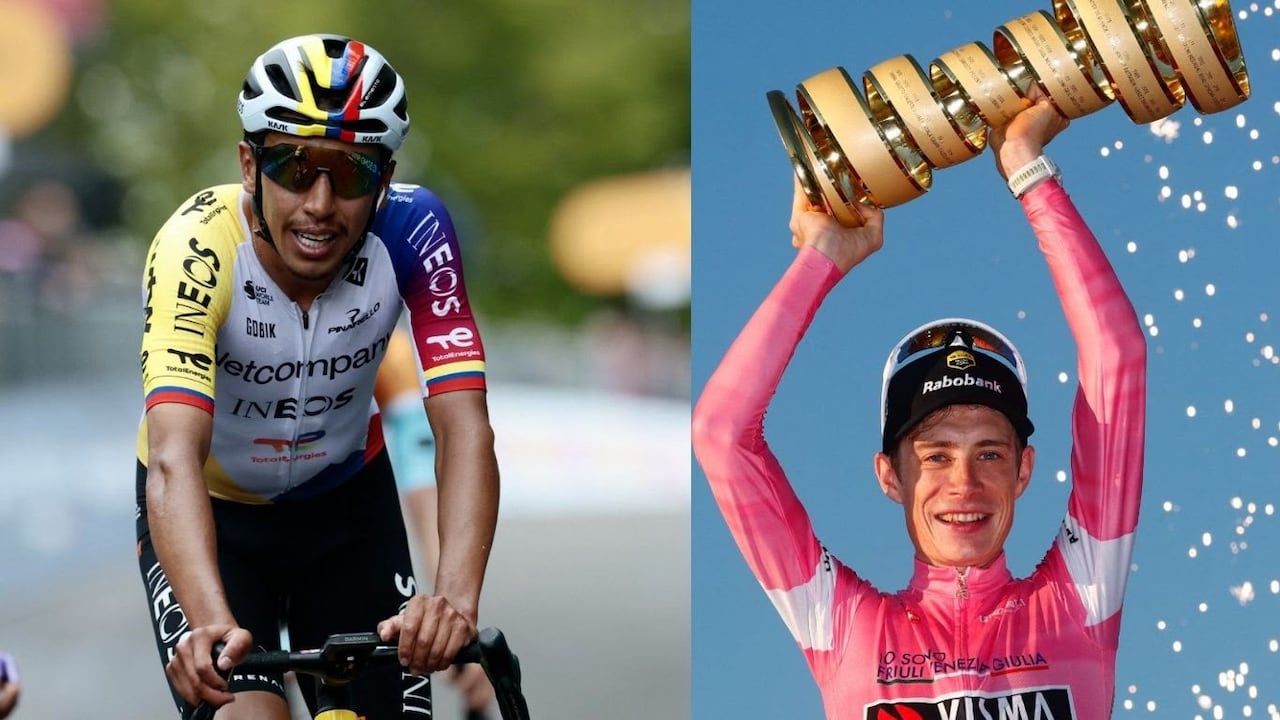 Egan Bernal fue uno de los destacados en el Giro de Italia, que fue dominado por el danés Jonas Vingegaard (der.), quien fue el campeón de la edición de 2026.