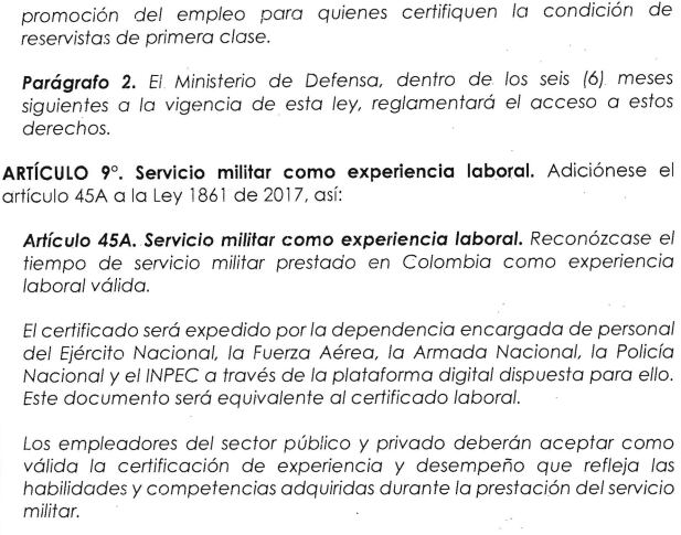 El servicio militar obligatorio será tenido en cuenta como experiencia laboral.
