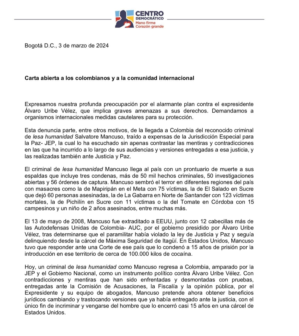 Carta Centro Democrático