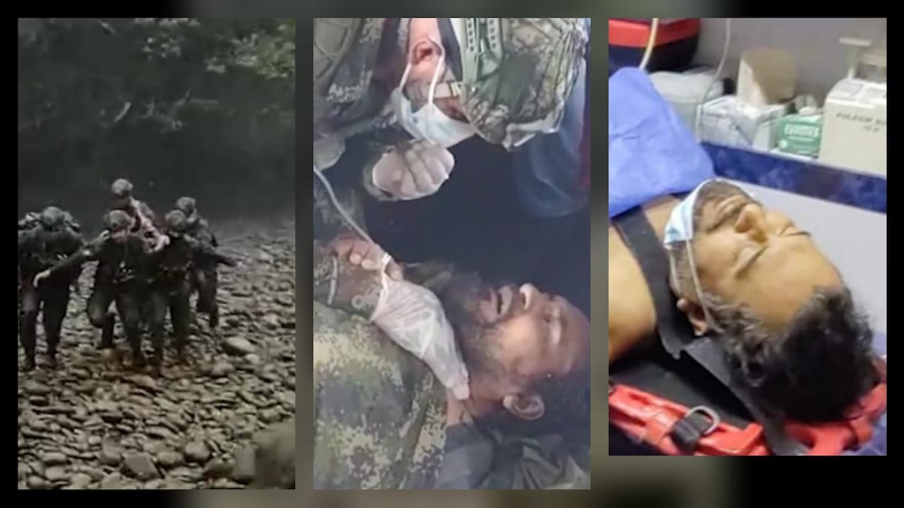 Momento en el que encuentran mal herido a alias Fabian, cabecilla del ELN que fue blanco de un bombardeo.