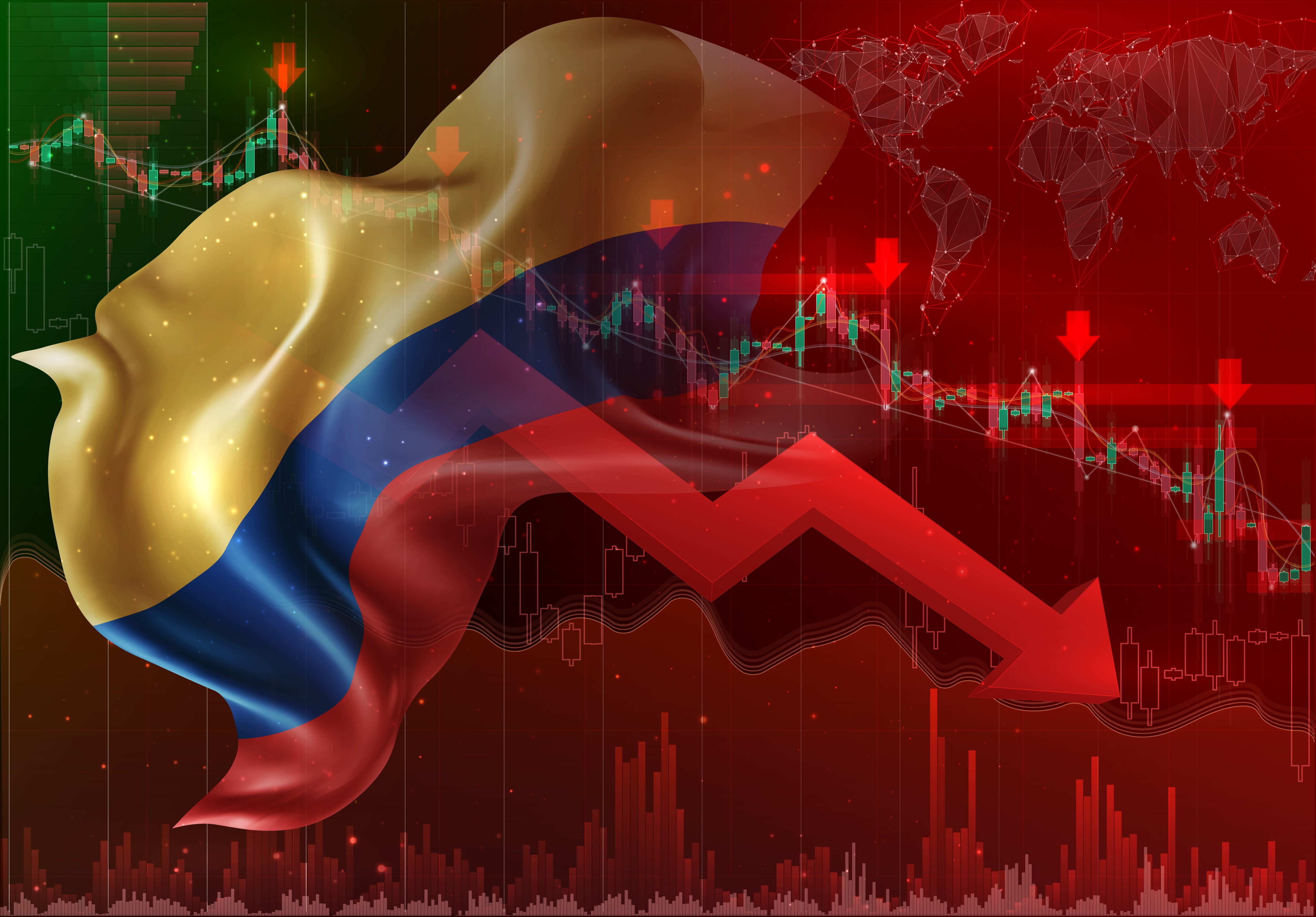 Colombia, vector 3d flag financial exchange trend down