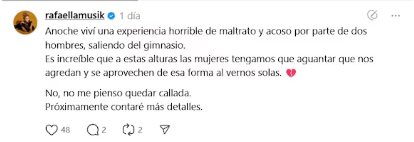 Rafaella Chávez, hija de Marbelle, reveló que fue víctima de acoso en Bogotá.