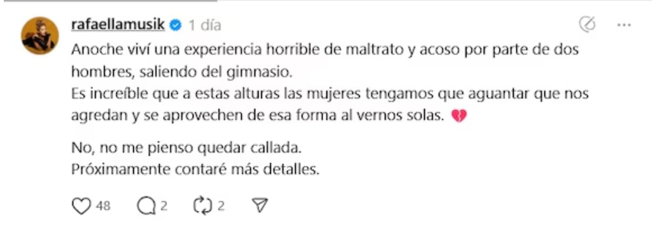 Rafaella Chávez, hija de Marbelle, reveló que fue víctima de acoso en Bogotá.