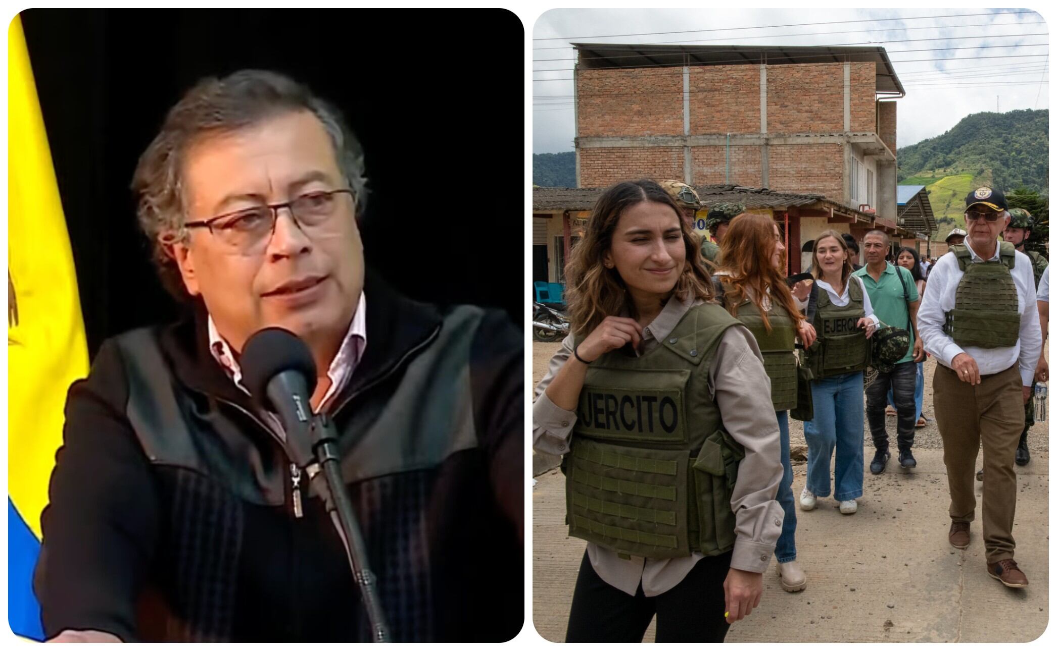 El presidente Gustavo Petro y la comitiva del Gobierno nacional que viajó a El Plateado el domingo 13 de octubre.