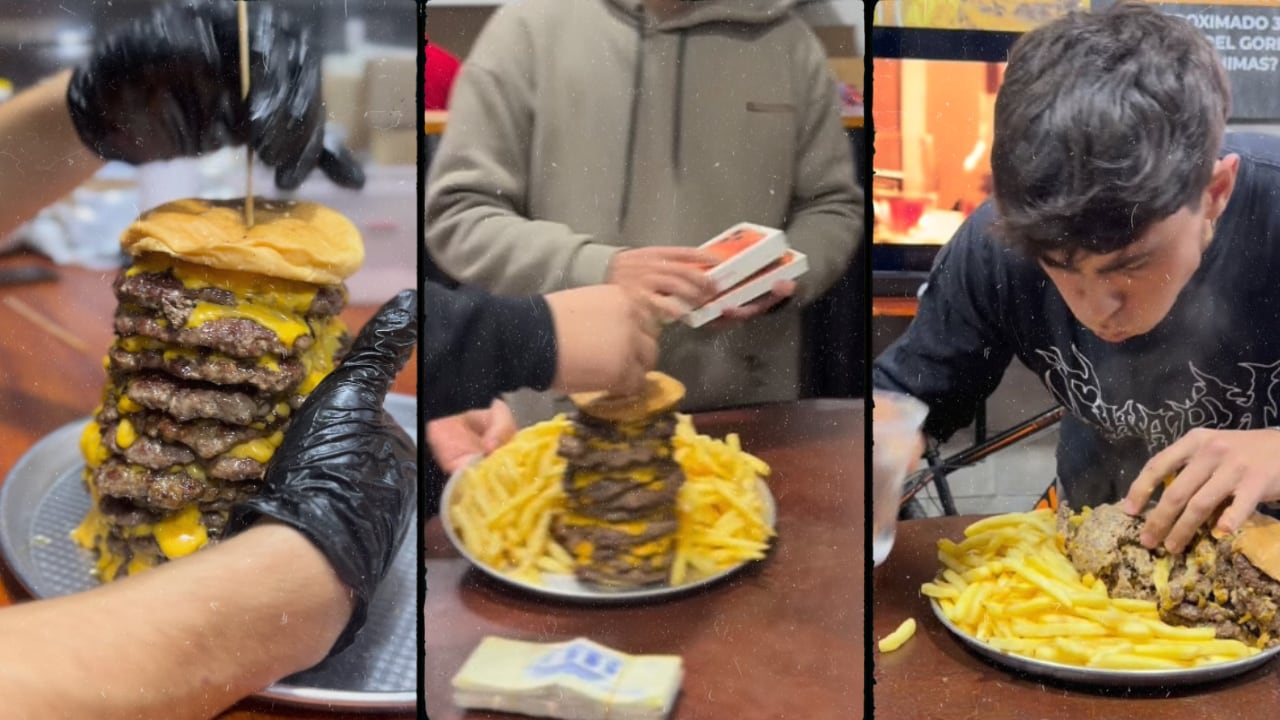 Miles siguen el reto donde participantes deben terminar una enorme hamburguesa contra el reloj.