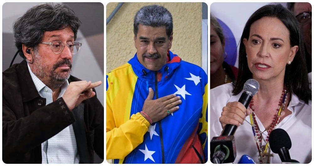 Francisco Santos, Nicolás Maduro y María Corina Machado.