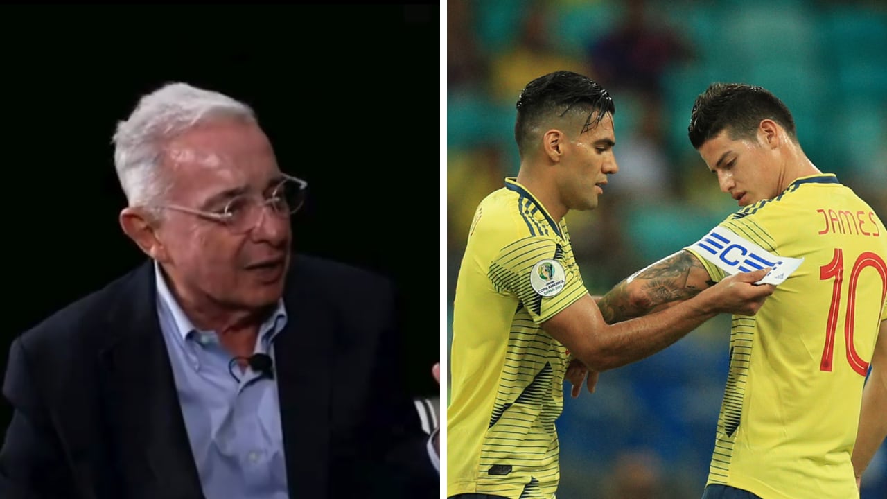 El expresidente Álvaro Uribe (izq.) respondió, entre risas, cuando le preguntaron cuál de los dos era el mejor jugador de la Selección Colombia: James o Falcao (der.).