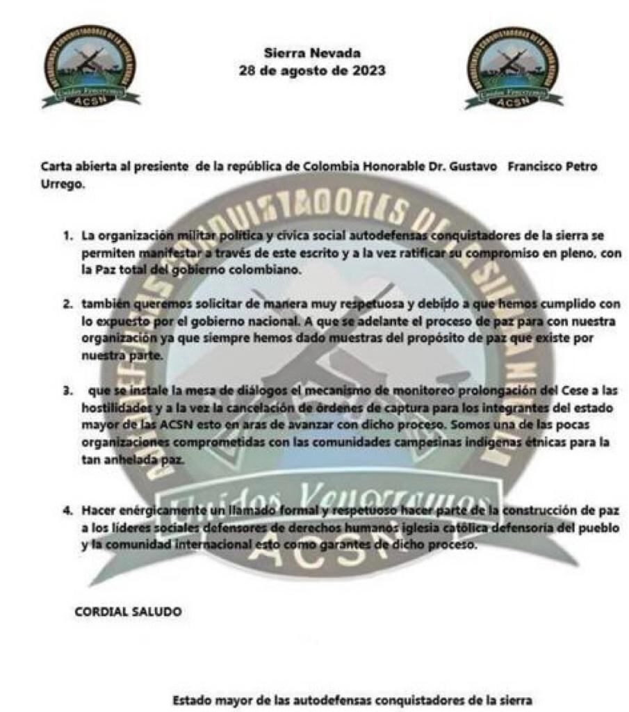 Comunicado de las Autodefensas Conquistadoras de la Sierra Nevada (ACSN)