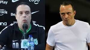 Mauricio Navarro, presidente de Nacional y Alejandro Restrepo, técnico de Deportivo Pereira