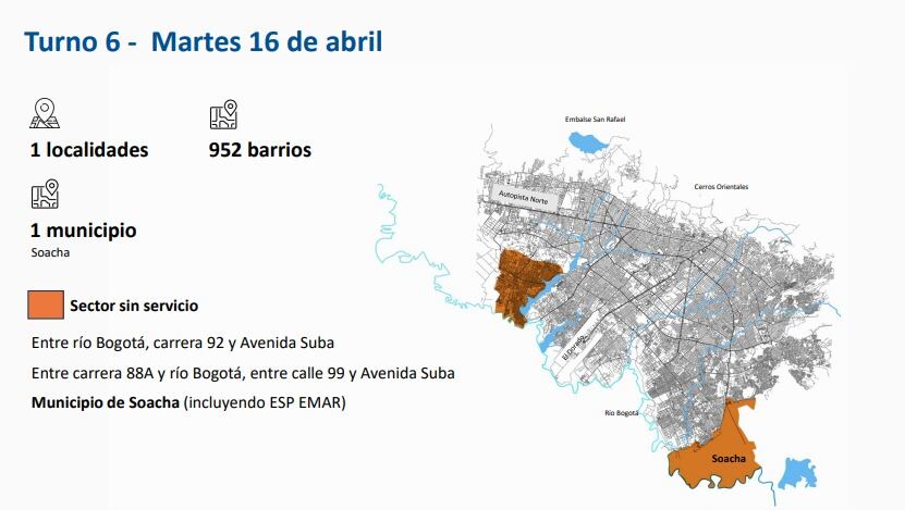 Así serán los cortes de agua en Bogotá