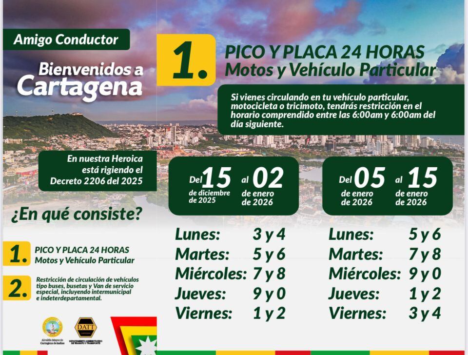 Pico y placa 24 horas en Cartagena.