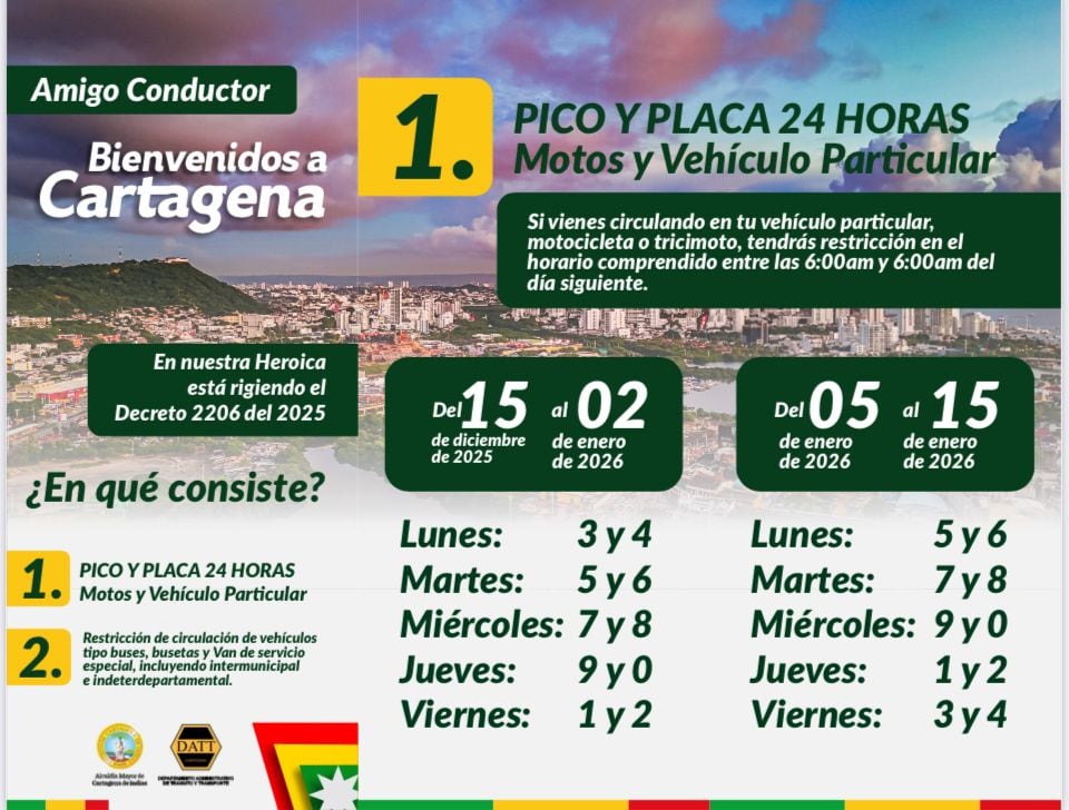 Pico y placa 24 horas en Cartagena.