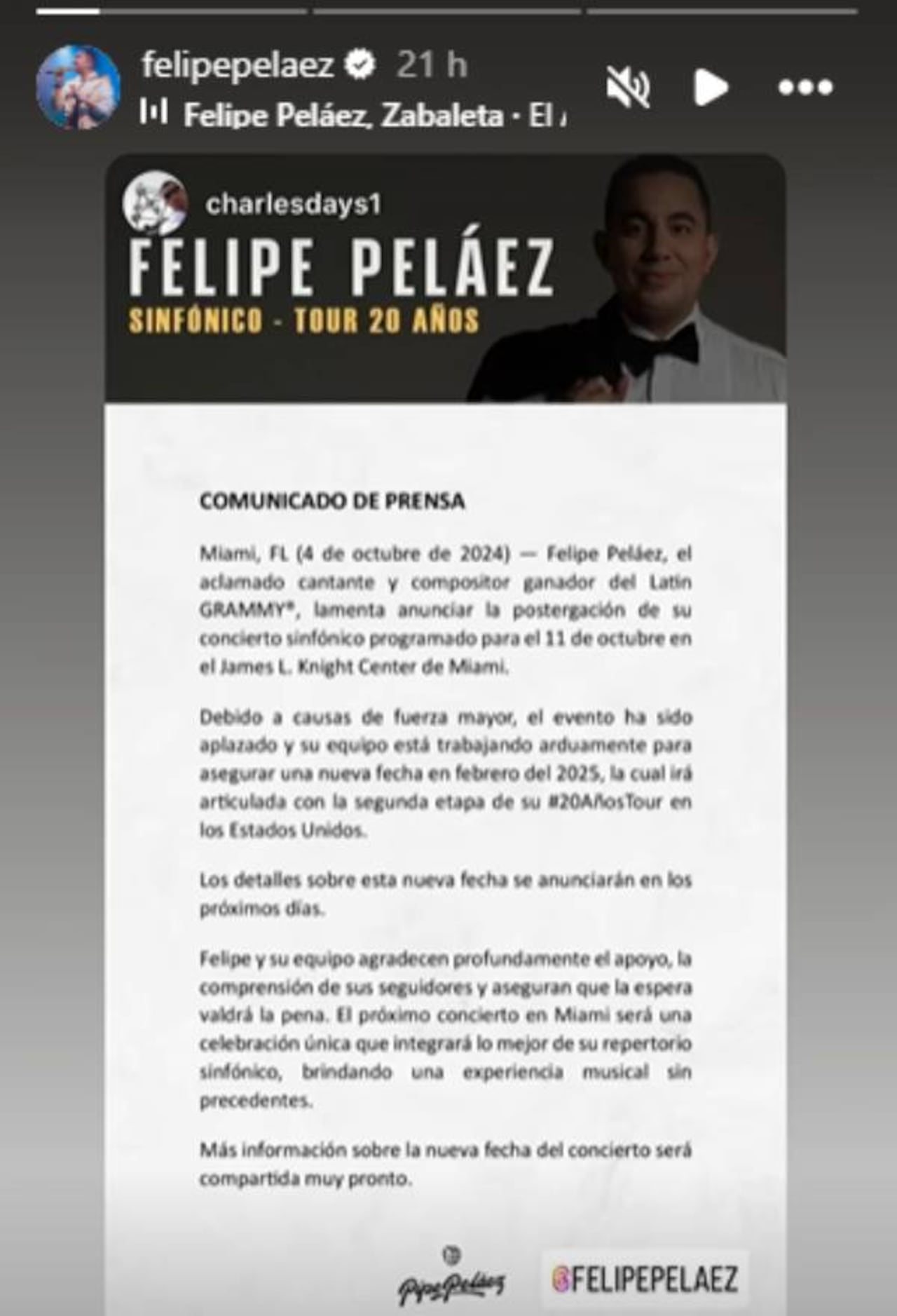 Felipe Peláez habló sobre su show en Miami.