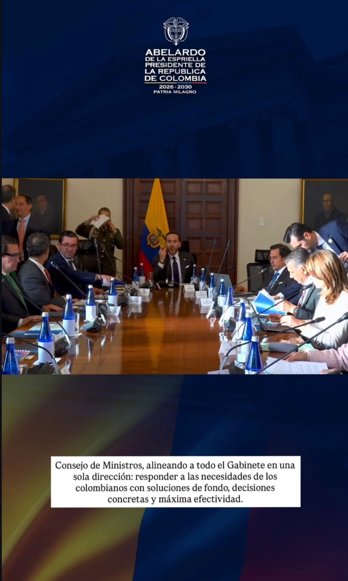 Mensaje a los ministros por parte del presidente Abelardo De La Espriella.
