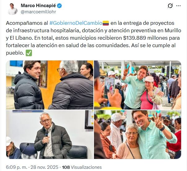 El candidato a la Cámara del Pacto Histórico, Marco Emilio Hincapié, ha participado en eventos del Gobierno.