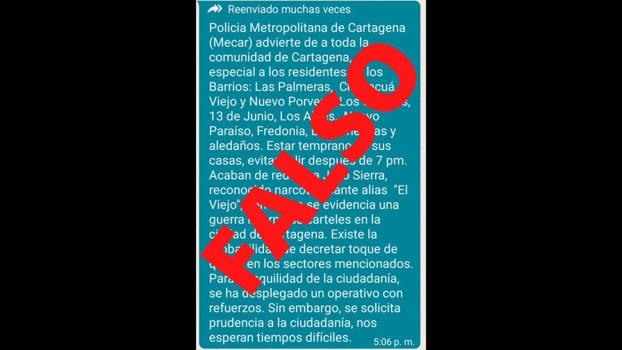 Desmienten cadena de WhatsApp falsa sobre toque de queda en Cartagena