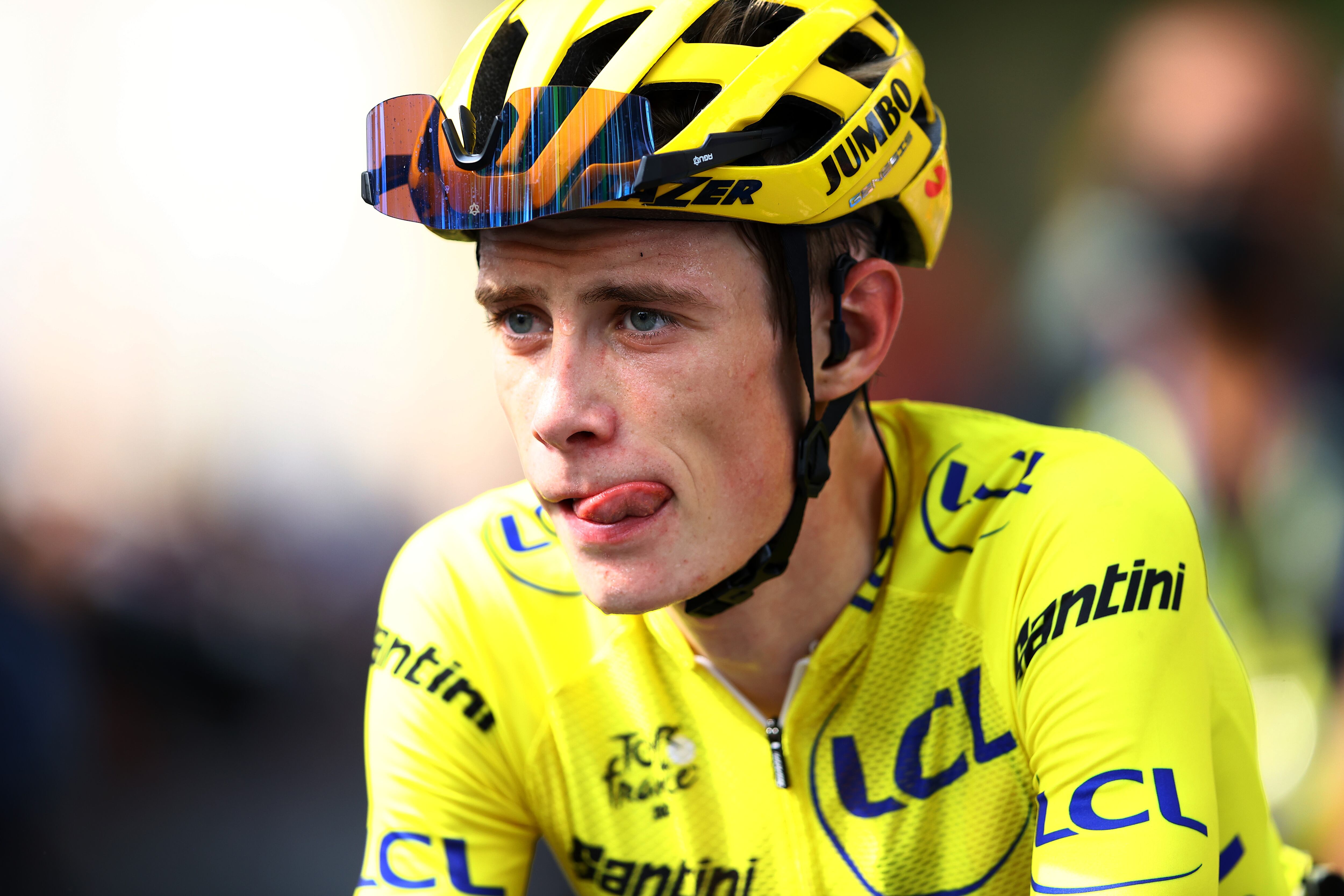 CAHORS, FRANCE - JULY 22: Jonas Vingegaard Rasmussen of Denmark and Team Jumbo - Visma Yellow Leader Jersey crosses the finishing line during the 109th Tour de France 2022, Stage 19 a 188,3km stage from Castelnau-Magnoac to Cahors / #TDF2022 / #WorldTour / on July 22, 2022 in Cahors, France. (Photo by Michael Steele/Getty Images)