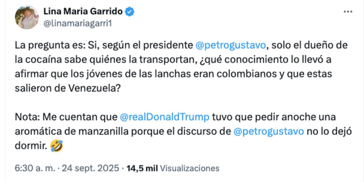 El mensaje en X de Lina María Garrido.