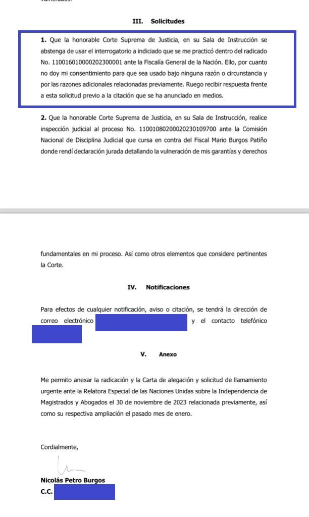 Nicolás Petro le envió una carta a la Corte Suprema de Justicia.