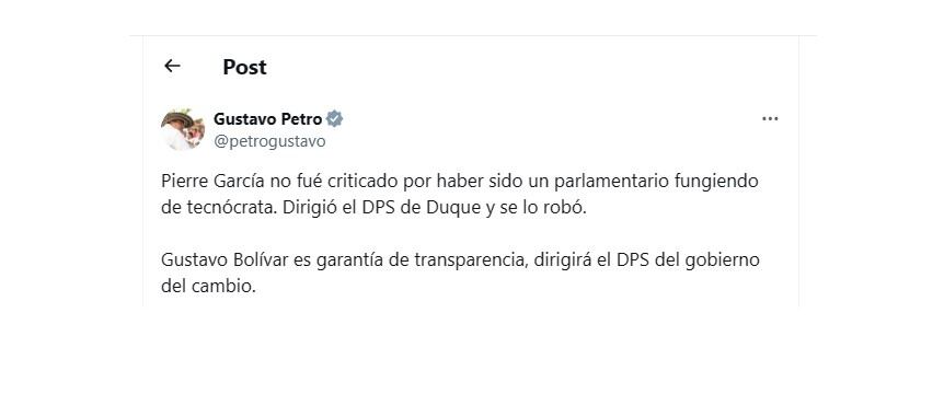 Trino de Gustavo Petro del 2 de marzo de 2024.
