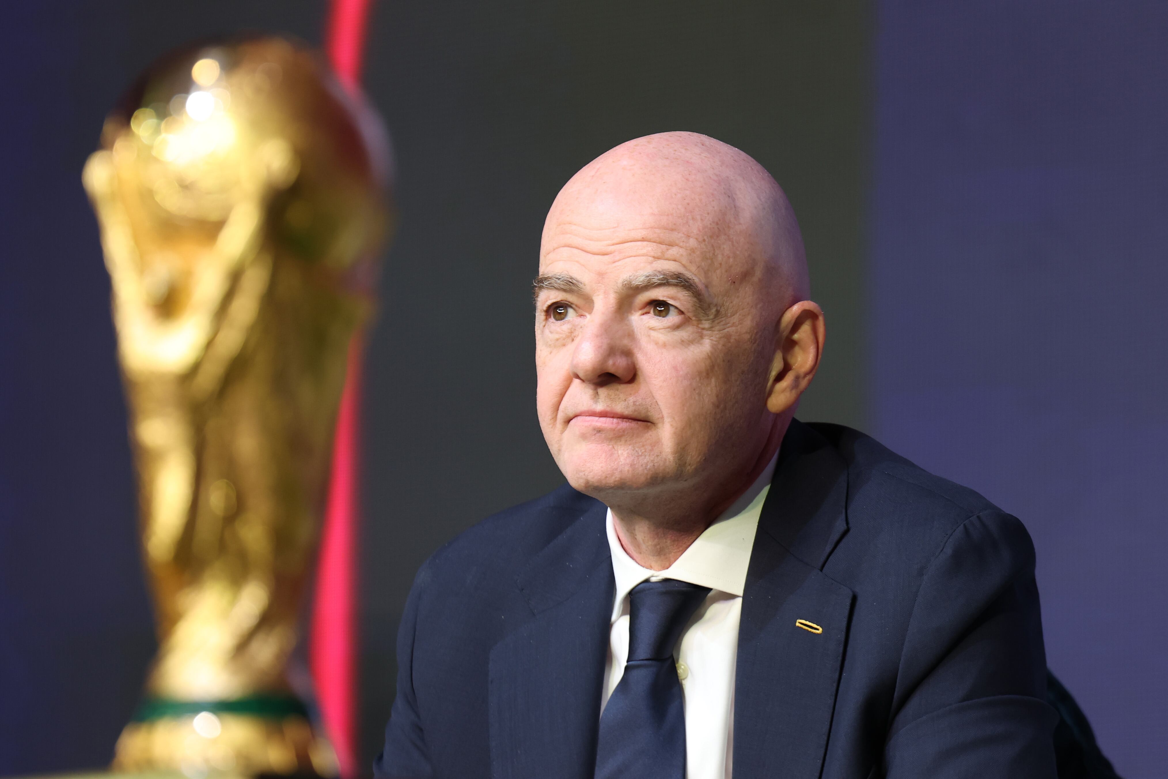 WASHINGTON, DC - DECEMBER 06: Gianni Infantino, President of FIFA, looks on during the FIFA World Cup 2026 official match schedule announcement on December 06, 2025 in Washington, DC. (Photo by Tasos Katopodis - FIFA/FIFA via Getty Images)
