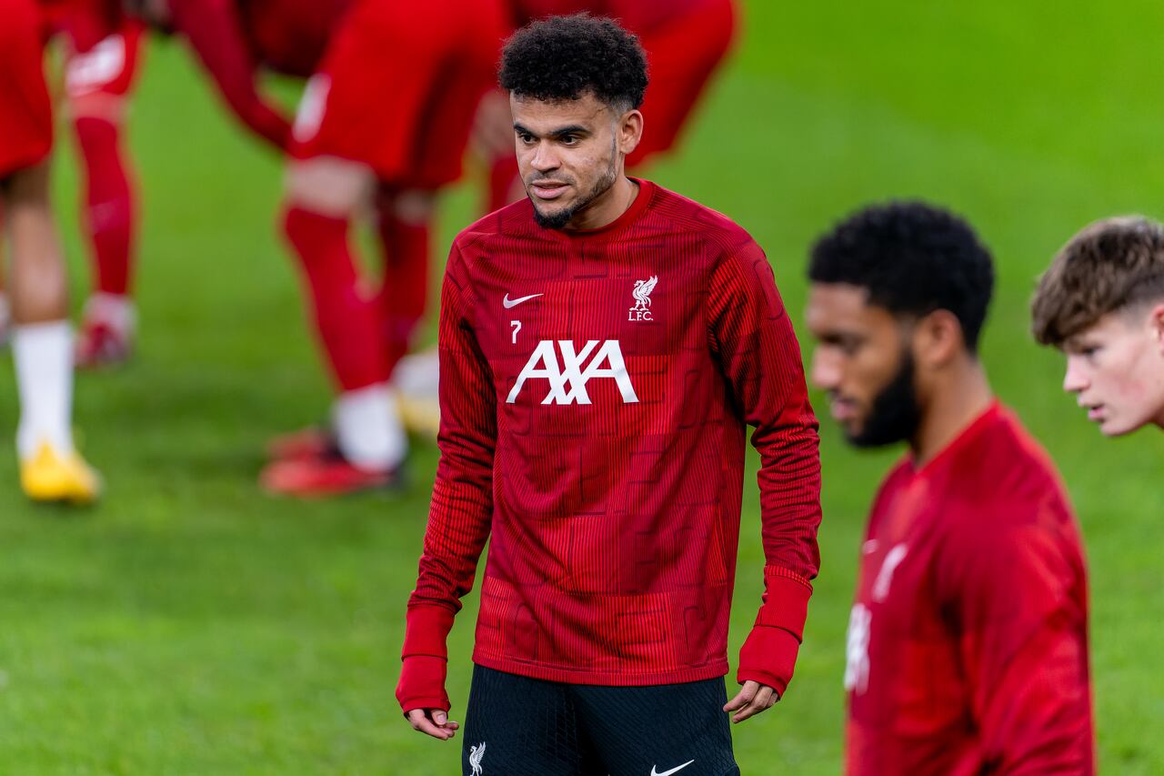 BRUSSELS, BELGIUM - DECEMBER 14: Luis Díaz of Liverpool during the UEFA Europa League 2023/24 match between R. Union Saint-Gilloise and Liverpool FC at RSC Anderlecht Stadium on December 14, 2023 in Brussels, Belgium. (Photo by Joris Verwijst/BSR Agency/Getty Images)