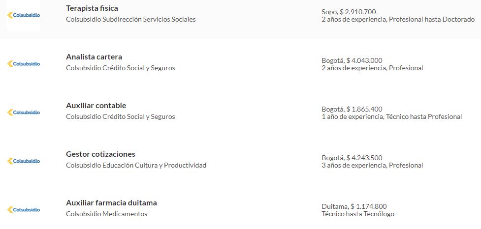 Conozca estas y otras ofertas que ofrece Colsubsidio a través de: https://www.semana.com/empleos/