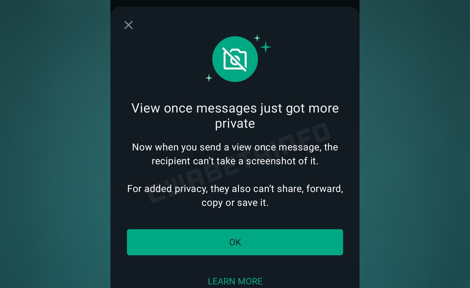 WhatsApp advierte que las capturas de pantalla quedan bloqueadas para los mensajes de visualización única.