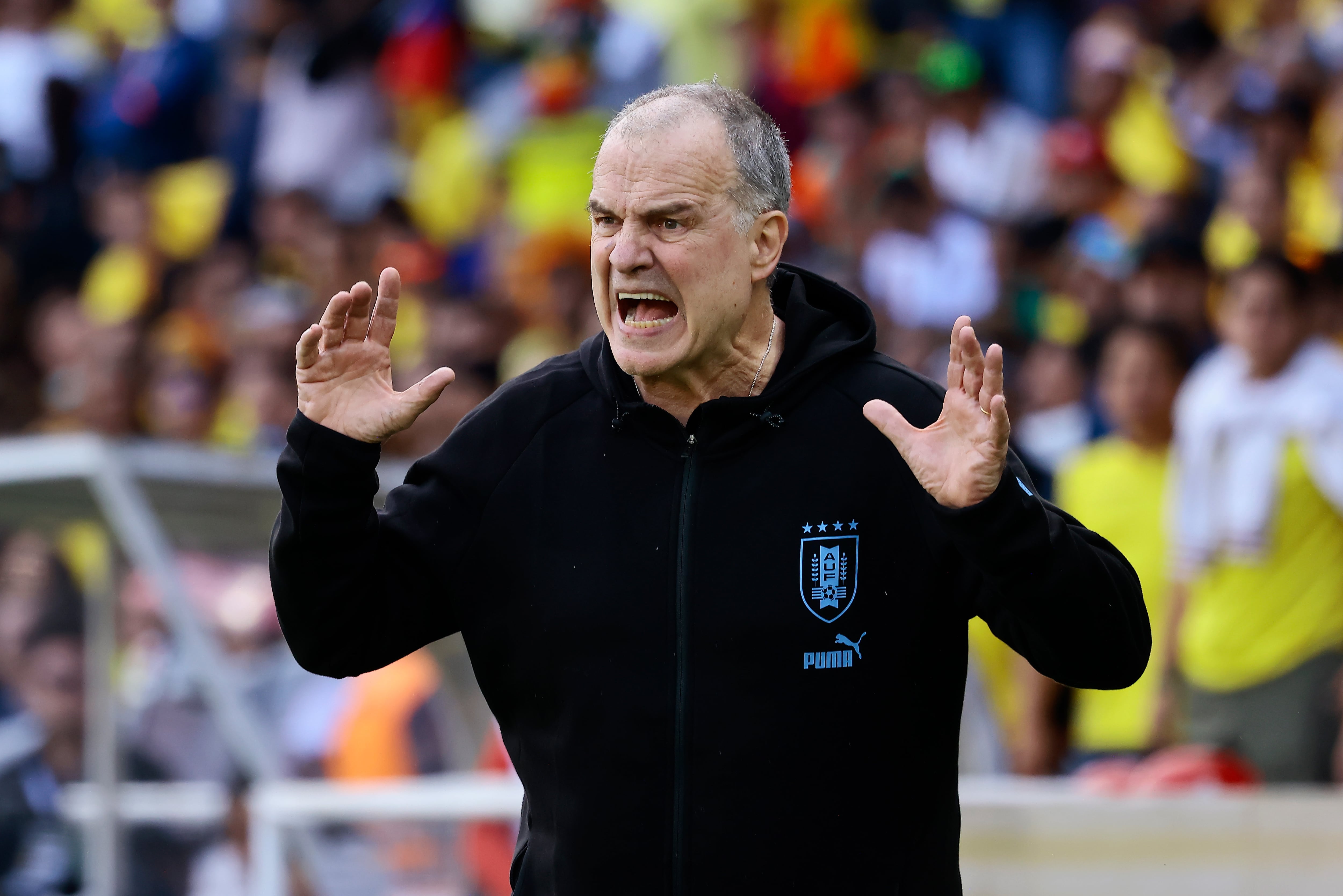 QUITO, ECUADOR - SEPTEMBER 12: Marcelo Bielsa, head coach of Uruguay, reacts during a FIFA World Cup 2026 Qualifier match between Ecuador and Uruguay at Estadio Rodrigo Paz Delgado on September 12, 2023 in Quito, Ecuador. (Photo by Franklin Jacome/Getty Images)