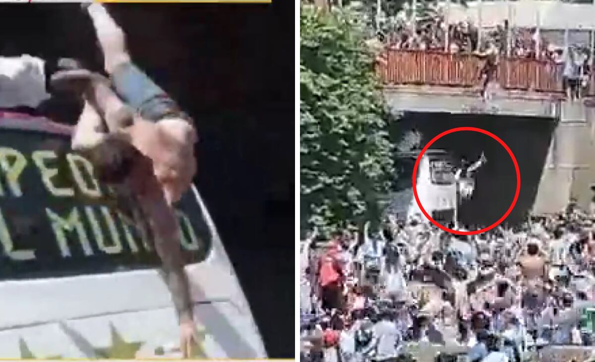 Hinchas argentinos se lanzaron al bus de la selección y cayeron al vacío.