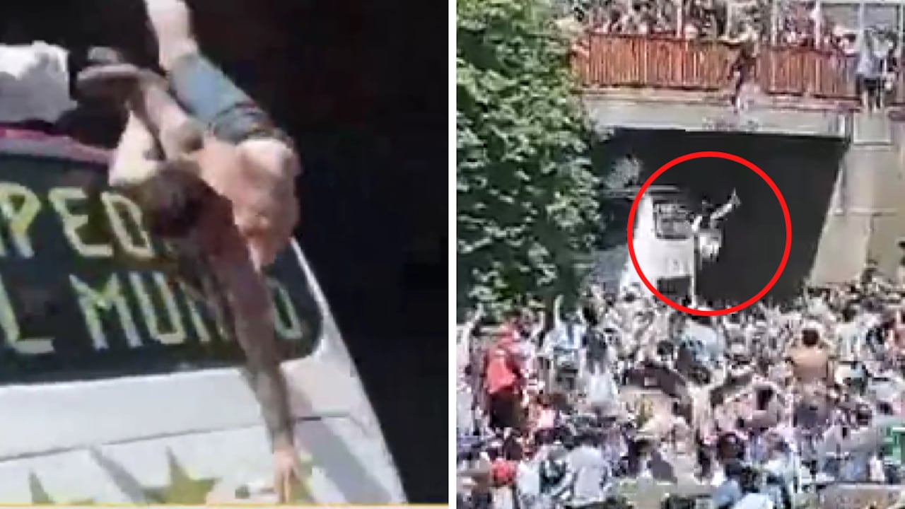 Hinchas argentinos se lanzaron al bus de la selección y cayeron al vacío.