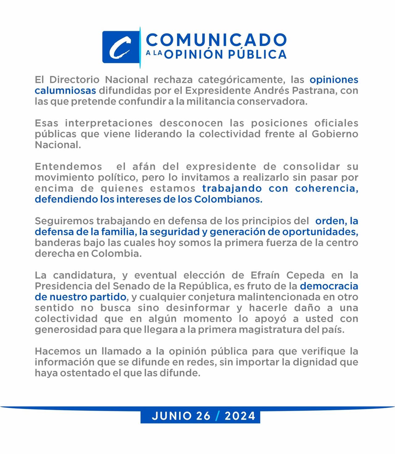 Comunicado del Partido Conservador
