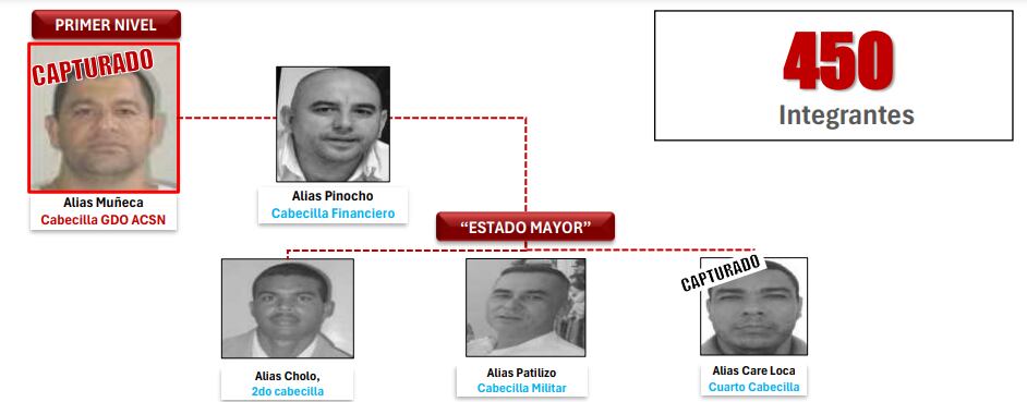 Organigrama criminal de Los Pachenca, grupo de delincuencia organizada que delinque en la Sierra Nevada de Santa Marta.