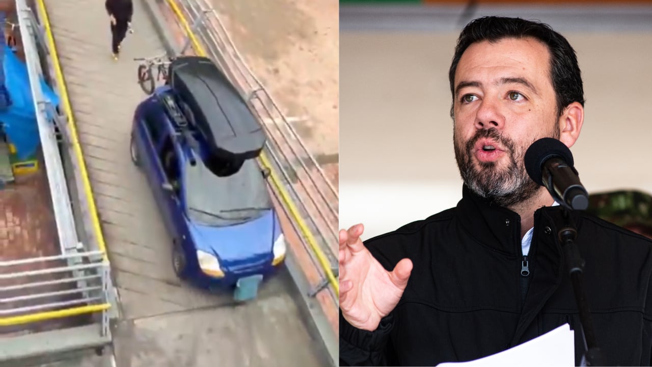 El alcalde Carlos Fernando Galán rechazó la maniobra del conductor que intentó subir un puente peatonal con su vehículo y pidió ayuda para identificarlo.