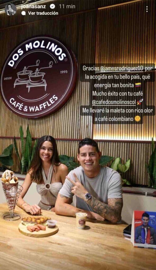 Joana Sanz y James Rodríguez en Dos Molinos. Foto: Instagram @joanasanz.