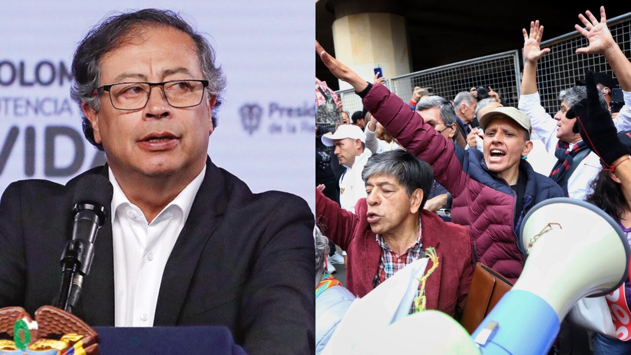 Gustavo Petro y los manifestantes frente a las cortes.