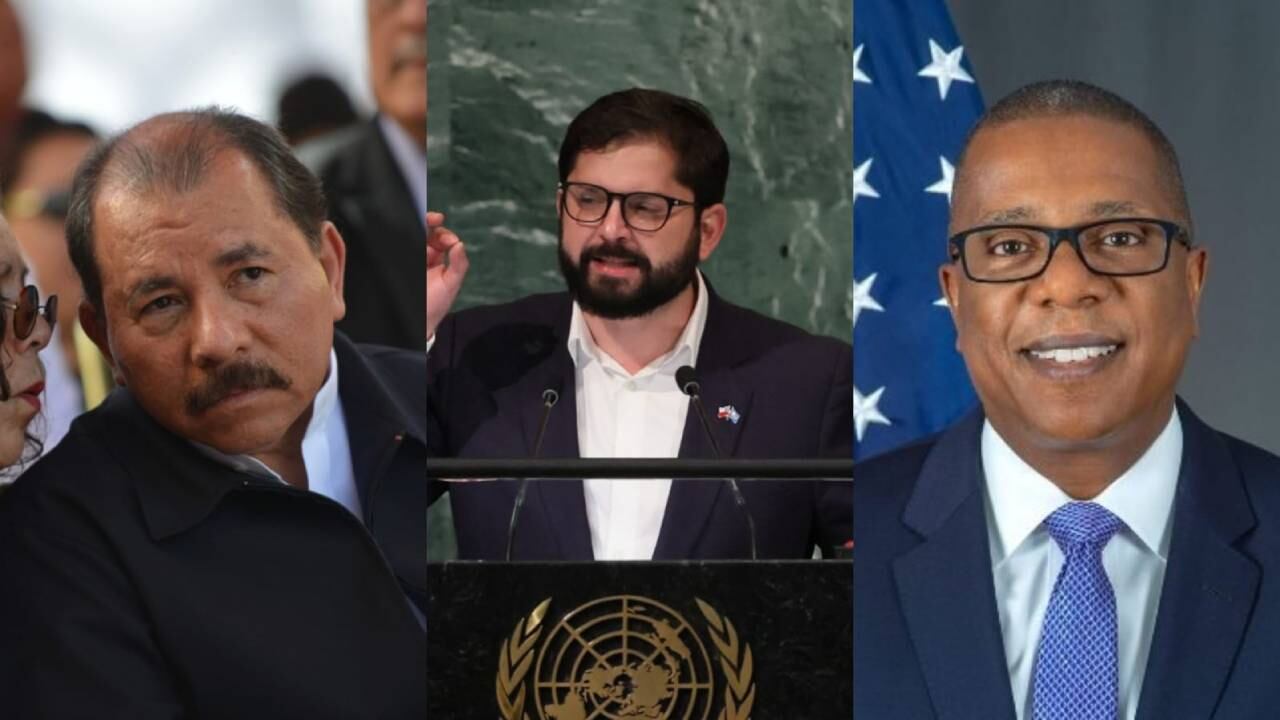 Daniel Ortega arremete contra Gabriel Boric y EE.UU. por pedir la liberación de presos políticos. -Foto: Daniel Ortega (Getty Images), Gabriel Boric (Reuters) y Brian Nichols (Twitter @WHAAsstSecty)