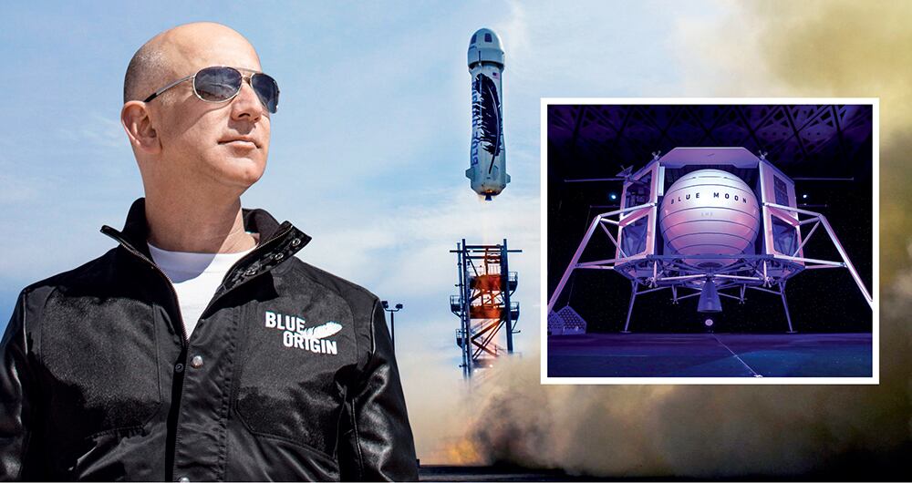 Blue Origin, la empresa de Jeff Bezos, planea lanzar un cohete el próximo año y ya desarrolló el módulo de aterrizaje Blue Moon, con el que piensa llevar a la luna a un grupo de astronautas en 2024. 