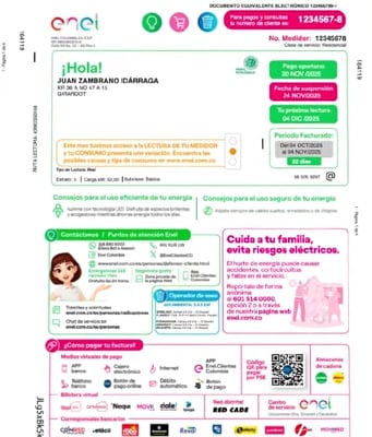 Factura de energía Enel.