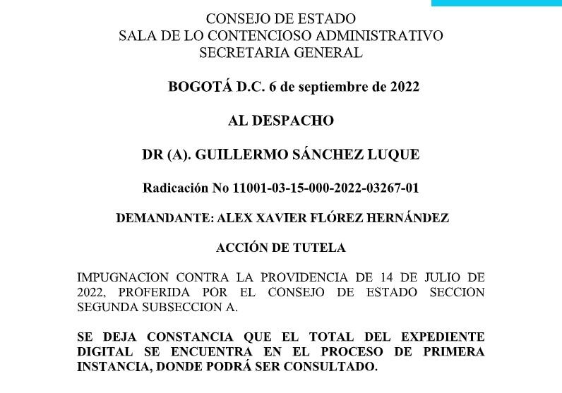 Consejo de Estado revisará tutela de Álex Flórez.