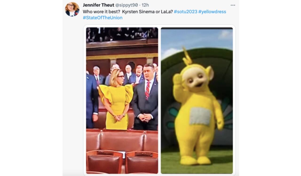 Compararon a Kyrsten Sinema con un personaje de los Teletubbies