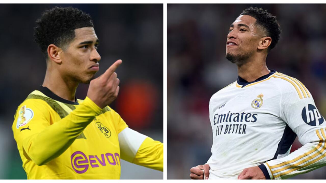 Jude Bellingham con la camiseta de Borussia Dortmund y de Real Madrid, respectivamente
